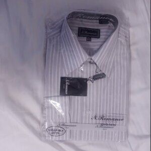 N. Romanov Men’s Dress Shirt 15.5• Italian Dress Shirt • Lavender & White Stripe